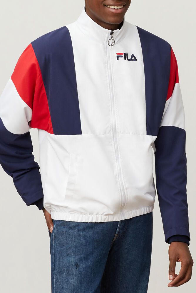 Fila Jacket Hambly Wind Mens White/Navy/Red - India OFE-216980